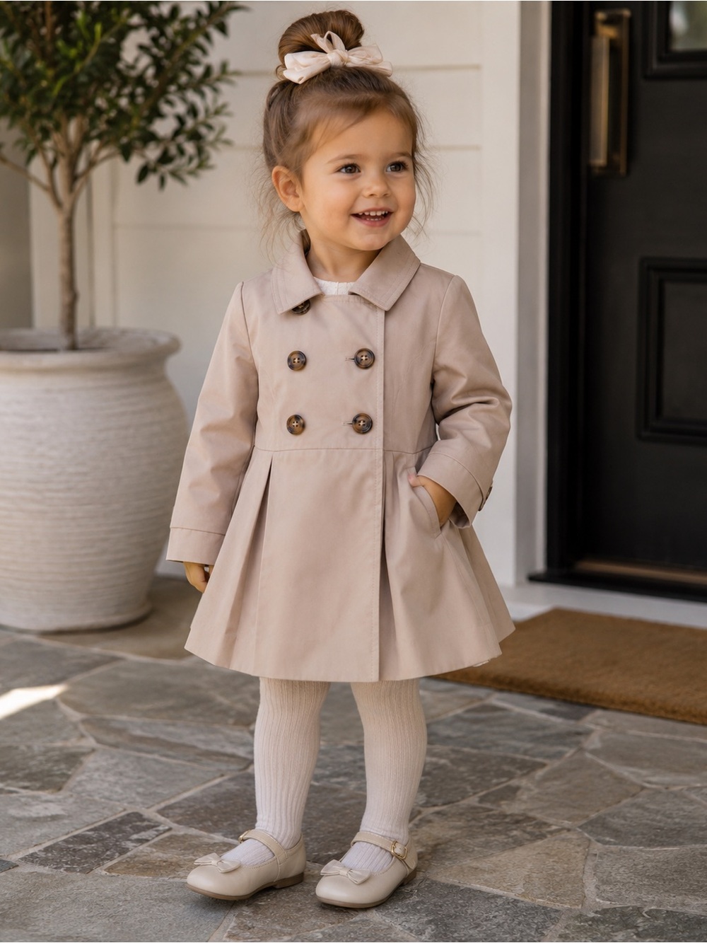 Tahari Girls Tab Trench Coat with Bow Back | Size 2T